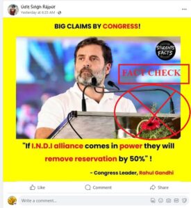 Rahul Gandhi never said INDIA alliance will remove 50% reservations; Fact Check