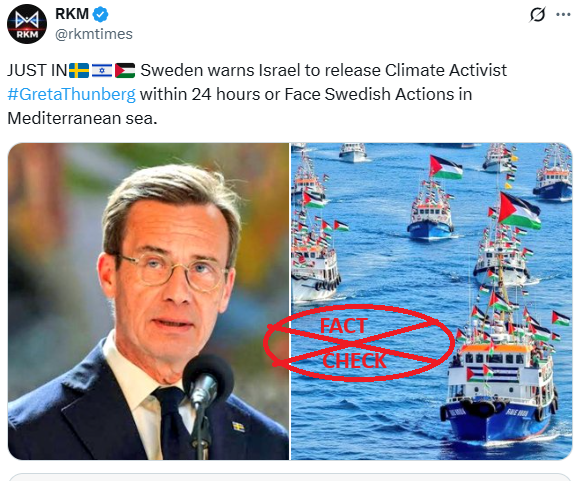 ಗ್ರೇಟಾ ಥನ್‌ಬರ್ಗ್ ಬಂಧನದ ಬಗ್ಗೆ ಸ್ವೀಡನ್ ಇಸ್ರೇಲ್‌ಗೆ ಅಂತಿಮ ಎಚ್ಚರಿಕೆ ನೀಡಿದೆಯೇ? ಸತ್ಯ ಪರಿಶೀಲನೆ