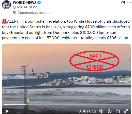 ಗ್ರೀನ್‌ಲ್ಯಾಂಡ್ ಅನ್ನು ಖರೀದಿಸಲು USA 700 ಬಿಲಿಯ ಡಲರ್ ಗಳನ್ನು ಪಾವತಿಸಲು ಒಪ್ಪಂದವನ್ನು ಮಾಡುತ್ತಿದೆಯೇ? ಸತ್ಯ ಪರಿಶೀಲನೆ