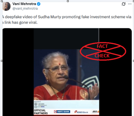 ರಾಜ್ಯಸಭಾ ಸಂಸದೆ ಸುಧಾ ಮೂರ್ತಿಯವರು 10 ಲಕ್ಷ ರೂ. ಗಳಿಸುವ ಹಣಕಾಸು ಯೋಜನೆಗೆ ಪ್ರಚಾರ ನೀಡಿದರೇ? ಸತ್ಯ ಪರಿಶೀಲನೆ