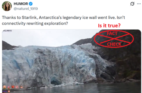 ಈ ವೀಡಿಯೊದಲ್ಲಿ ನಿಜವಾಗಿಯೂ ಸ್ಟಾರ್‌ಲಿಂಕ್ ಬಳಸಿ ಅಂಟಾರ್ಟಿಕಾದ ಐಸ್ ವಾಲ್‌ನಿಂದ ಲೈವ್ ಸ್ಟ್ರೀಮ್ ಮಾಡುತ್ತಿರುವುದನ್ನು ತೋರಿಸಲಾಗಿದೆಯೇ? ಸತ್ಯ ಪರಿಶೀಲನೆ