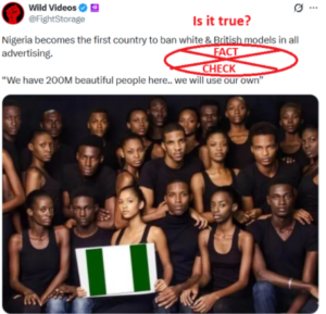 ನೈಜೀರಿಯಾದ ಎಲ್ಲಾ ಜಾಹೀರಾತುಗಳಲ್ಲಿ ಬಿಳಿಯರು ಮತ್ತು ಬ್ರಿಟಿಷ್ ಮಾಡೆಲ್ ಗಳನ್ನು ನಿಷೇಧಿಸಲಾಗಿದೆಯೇ? ಸತ್ಯ ಪರಿಶೀಲನೆ ನೈಜೀರಿಯಾದ ಎಲ್ಲಾ ಜಾಹೀರಾತುಗಳಲ್ಲಿ ಬಿಳಿಯರು ಮತ್ತು ಬ್ರಿಟಿಷ್ ಮಾಡೆಲ್ ಗಳನ್ನು ನಿಷೇಧಿಸಲಾಗಿದೆಯೇ? ಸತ್ಯ ಪರಿಶೀಲನೆ